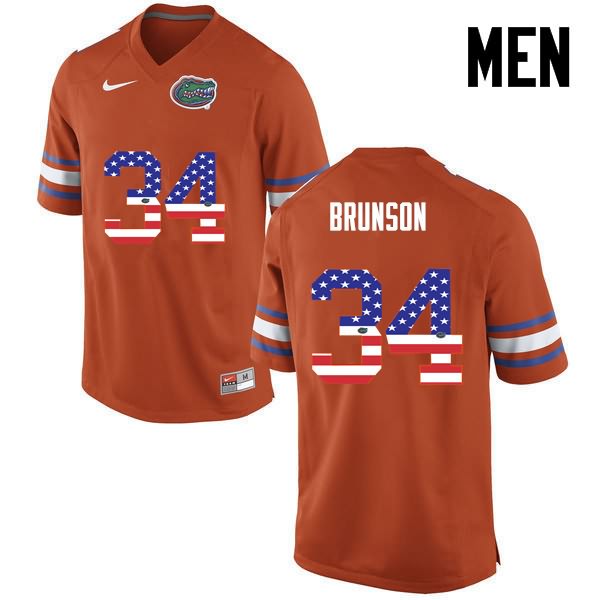 Men's NCAA Florida Gators Lacedrick Brunson #34 Stitched Authentic USA Flag Fashion Nike Orange College Football Jersey YZB7565TV